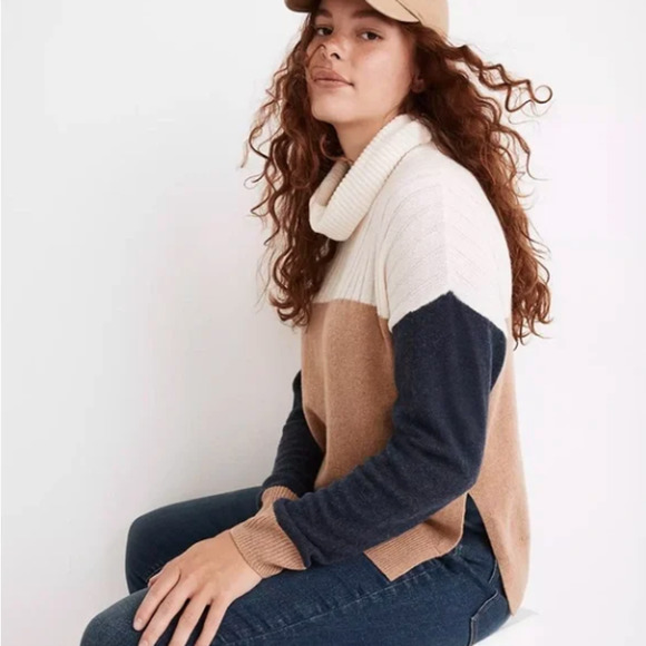 Madewell Hickory Turtleneck Sweater Colorblock NC231 - Picture 1 of 14